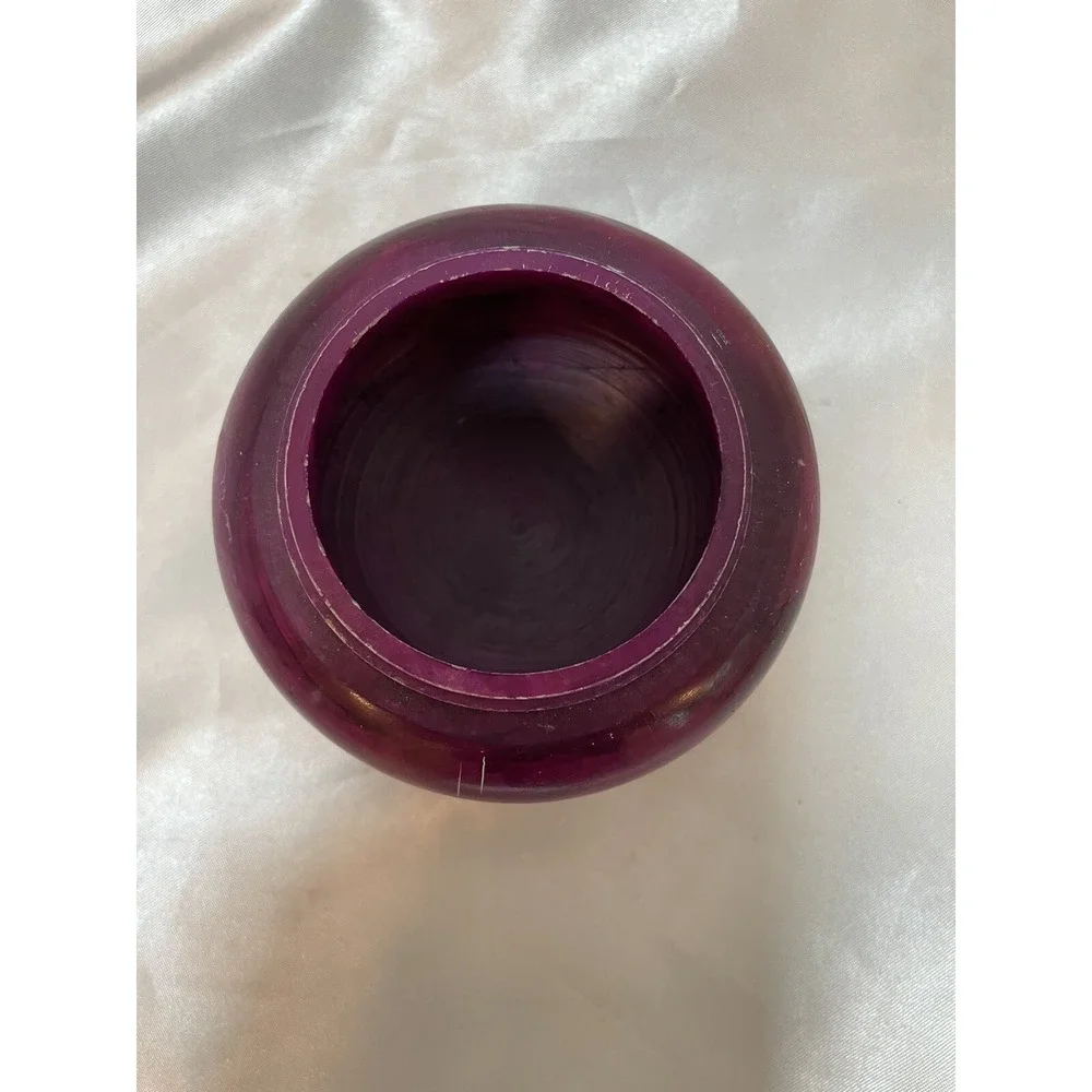 Hand Carved Purple Plum Trinket Box w/Flowers & Butterflies Soap Stone W/ Lid
